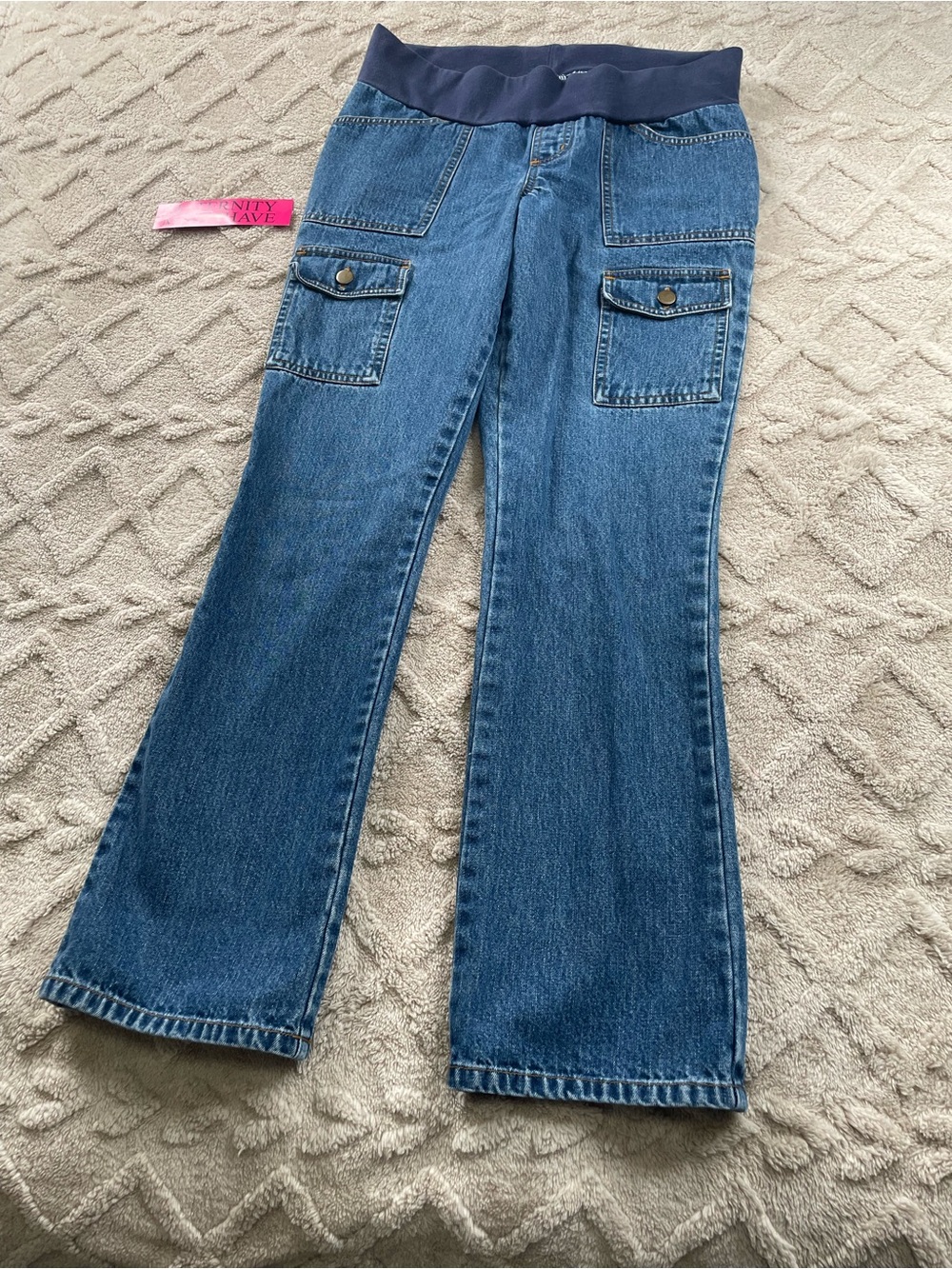 Take Nine  Blue Flare Jeans ‎ Cargo Pockets~Sz S (6-8) Maternity Stretch Panel